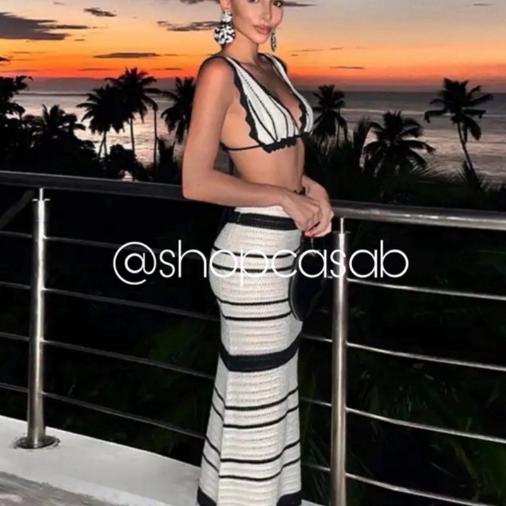 NEW to CASA B🐚| Mirabella Halter Triangle Top & Midi Skirt Striped Knit Set - Picture 4 of 11